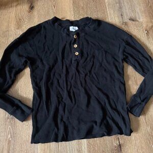 MATE the Label Black Henley Organic Long Sleeve Shirt Size S